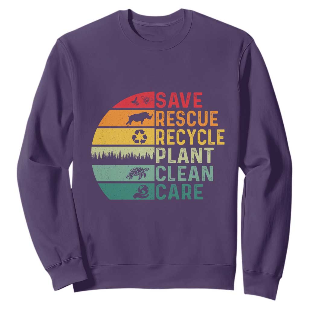 Earth Day Sweatshirt Save Bees Rescue Animals Recycle Plastic TS11 Purple Print Your Wear