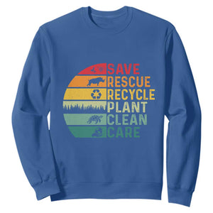 Earth Day Sweatshirt Save Bees Rescue Animals Recycle Plastic TS11 Royal Blue Print Your Wear