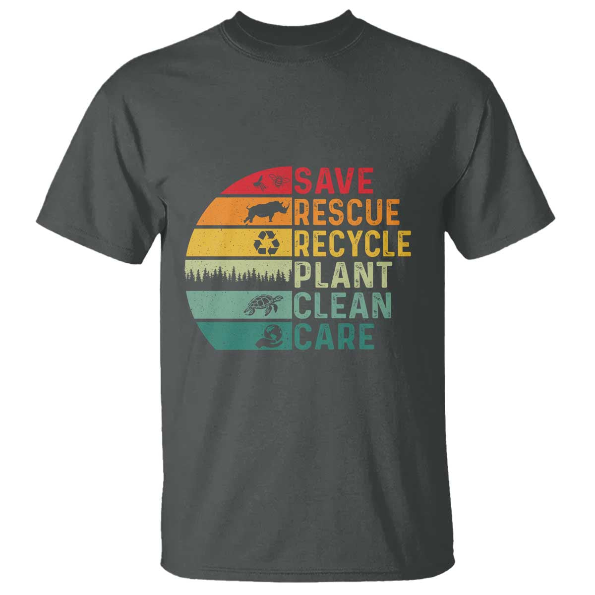 Earth Day T Shirt Save Bees Rescue Animals Recycle Plastic TS11 Dark Heather Print Your Wear
