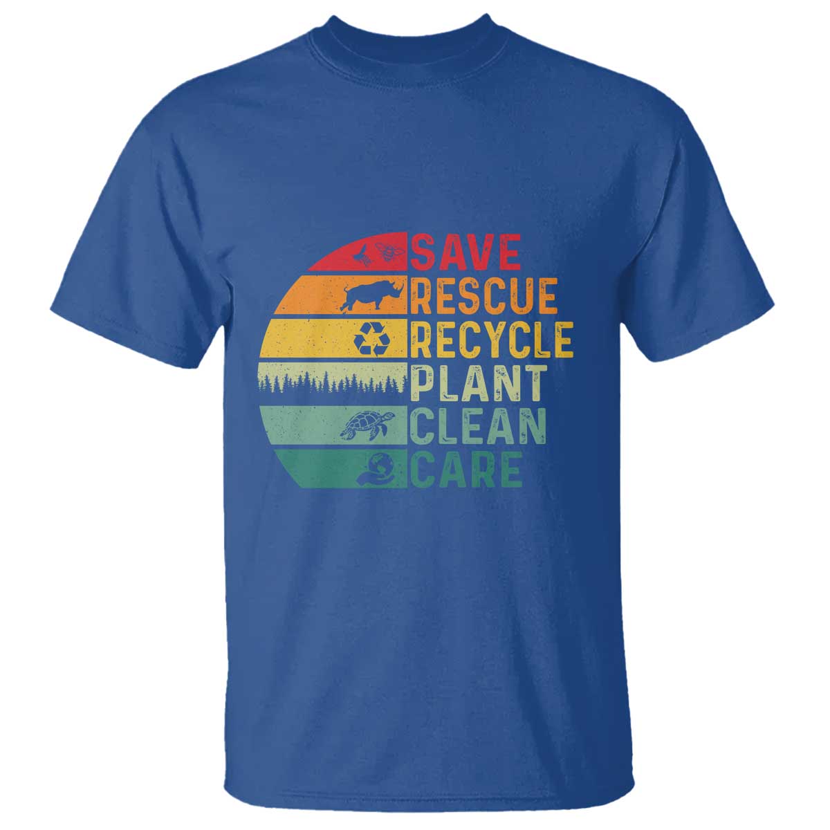 Earth Day T Shirt Save Bees Rescue Animals Recycle Plastic TS11 Royal Blue Print Your Wear