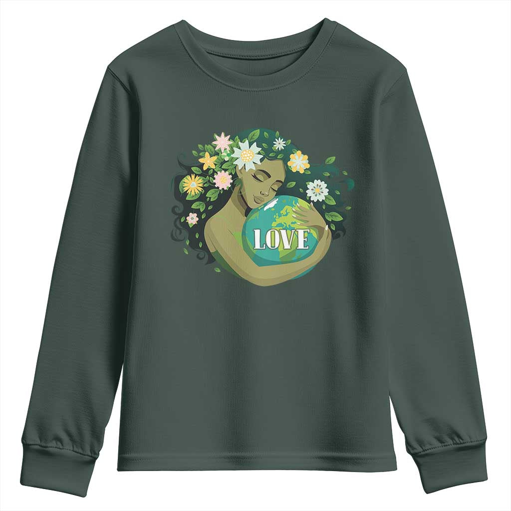 LOVE Mother Earth Day Save Our Planet Environment Green Youth Sweatshirt TS11 Dark Forest Green Print Your Wear