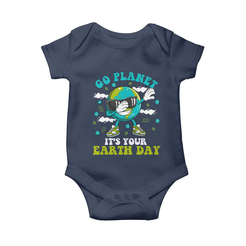 Funny Go Planet It's Your Earth Day Baby Onesie Dabbing Earth Flower TS11 Navy Print Your Wear