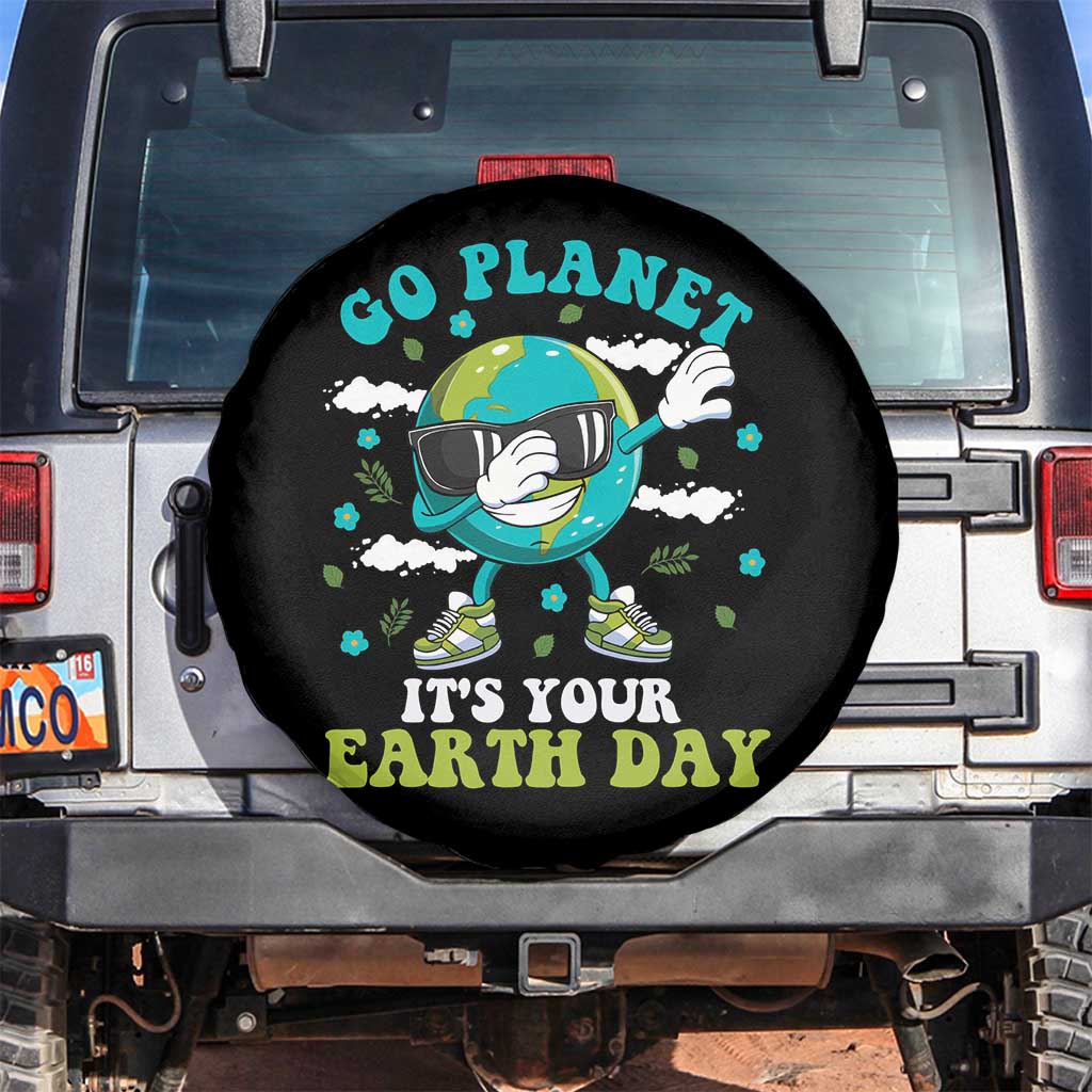 Funny Go Planet It's Your Earth Day Spare Tire Cover Dabbing Earth Flower TS11 No hole Black Print Your Wear