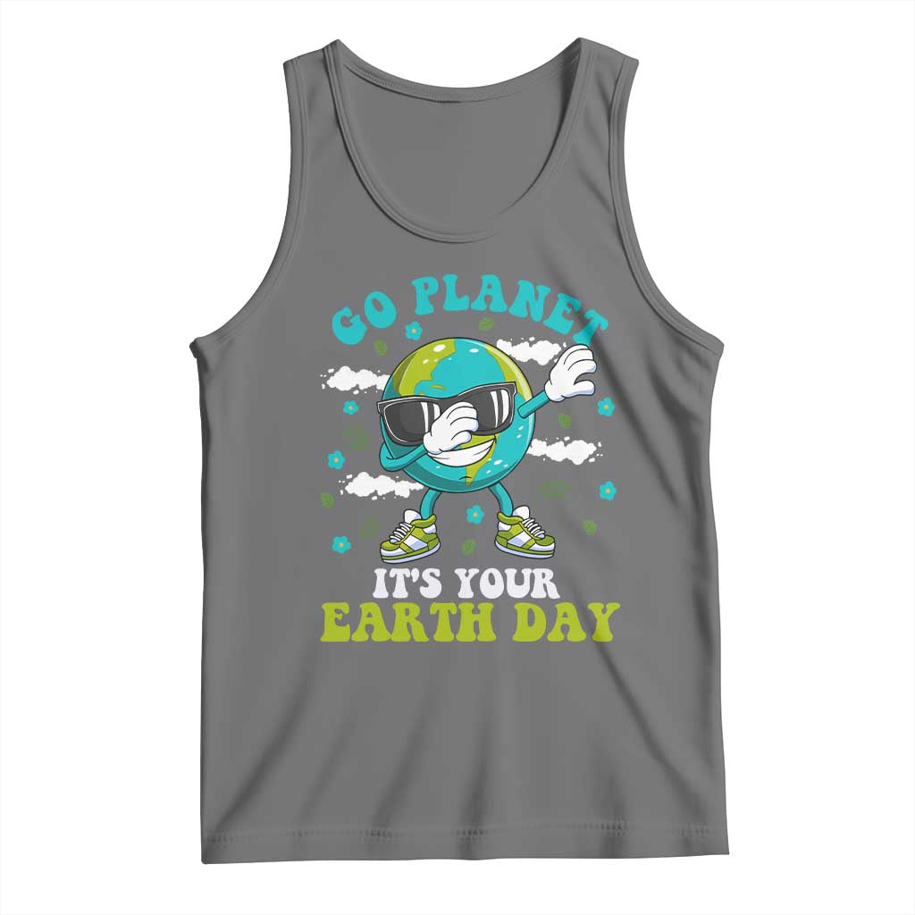 Funny Go Planet It's Your Earth Day Tank Top Dabbing Earth Flower TS11 Black Heather Print Your Wear
