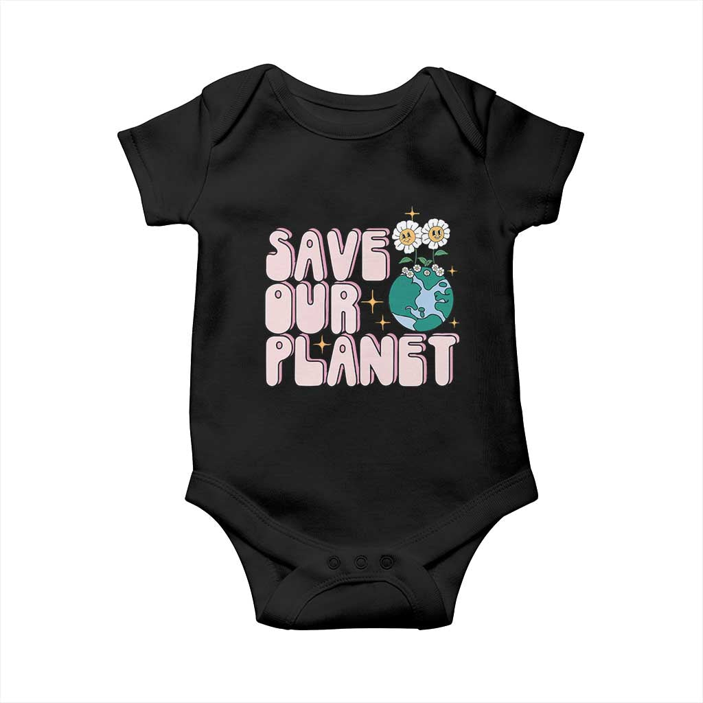 Earth Day Save Our Planet Baby Onesie Cute Retro Groove Flower TS11 Black Print Your Wear