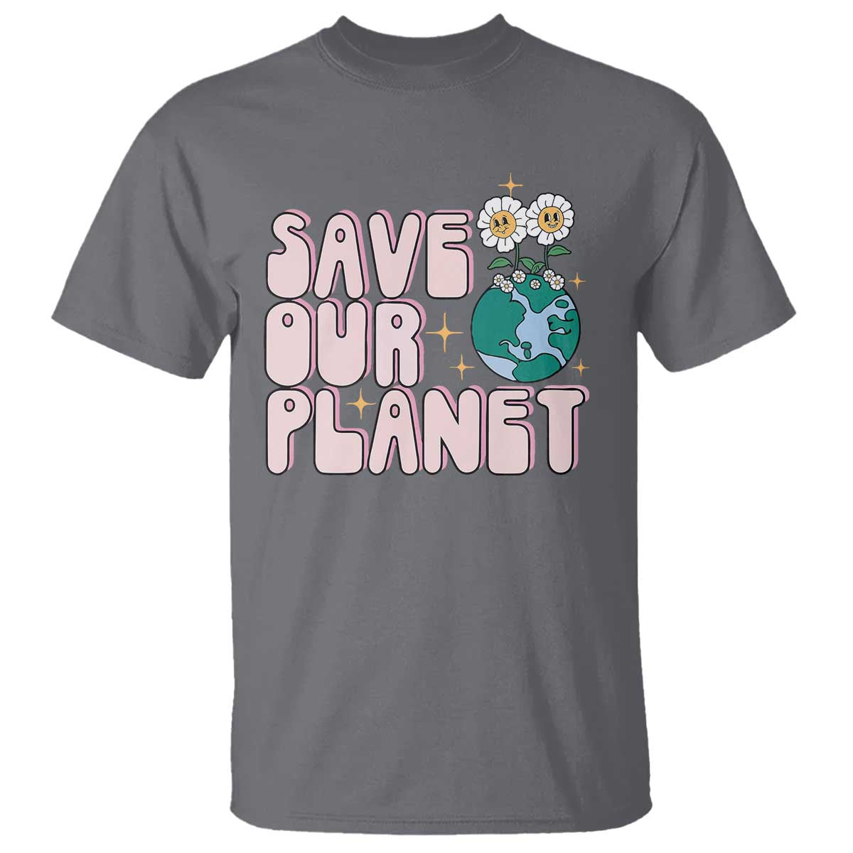 Earth Day Save Our Planet T Shirt Cute Retro Groove Flower TS11 Charcoal Print Your Wear