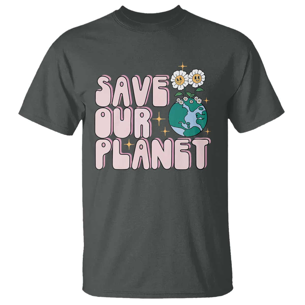 Earth Day Save Our Planet T Shirt Cute Retro Groove Flower TS11 Dark Heather Print Your Wear