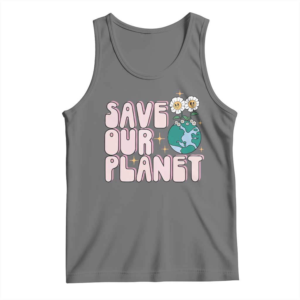 Earth Day Save Our Planet Tank Top Cute Retro Groove Flower TS11 Black Heather Print Your Wear
