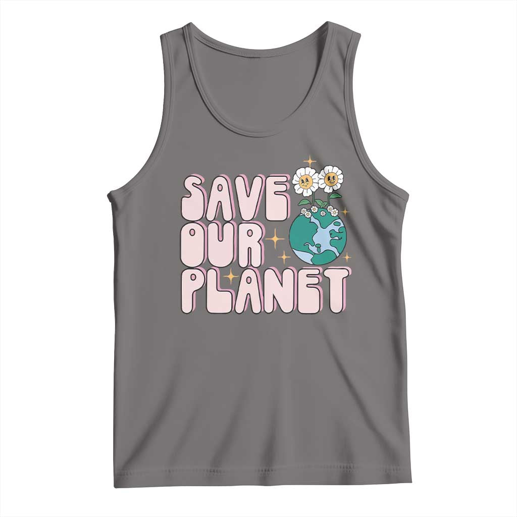 Earth Day Save Our Planet Tank Top Cute Retro Groove Flower TS11 Deep Heather Print Your Wear