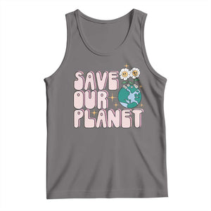 Earth Day Save Our Planet Tank Top Cute Retro Groove Flower TS11 Deep Heather Print Your Wear