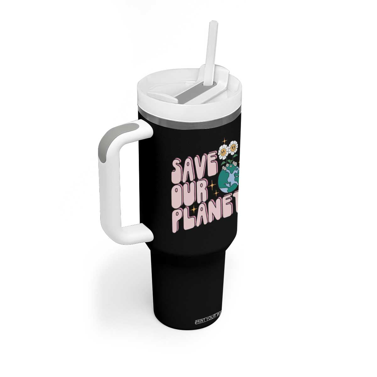 Earth Day Save Our Planet Tumbler With Handle Cute Retro Groove Flower TS11 Print Your Wear
