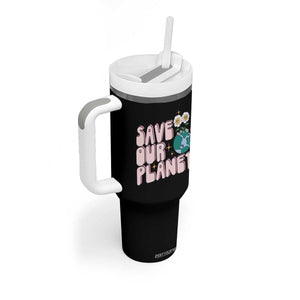 Earth Day Save Our Planet Tumbler With Handle Cute Retro Groove Flower TS11 Print Your Wear