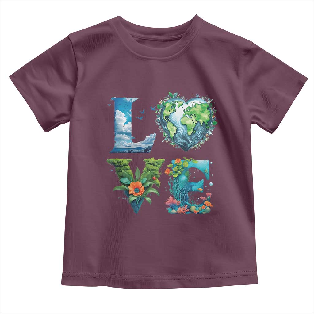 LOVE Planet Nature Anniversary Earth Day Toddler T Shirt TS11 Maroon Print Your Wear