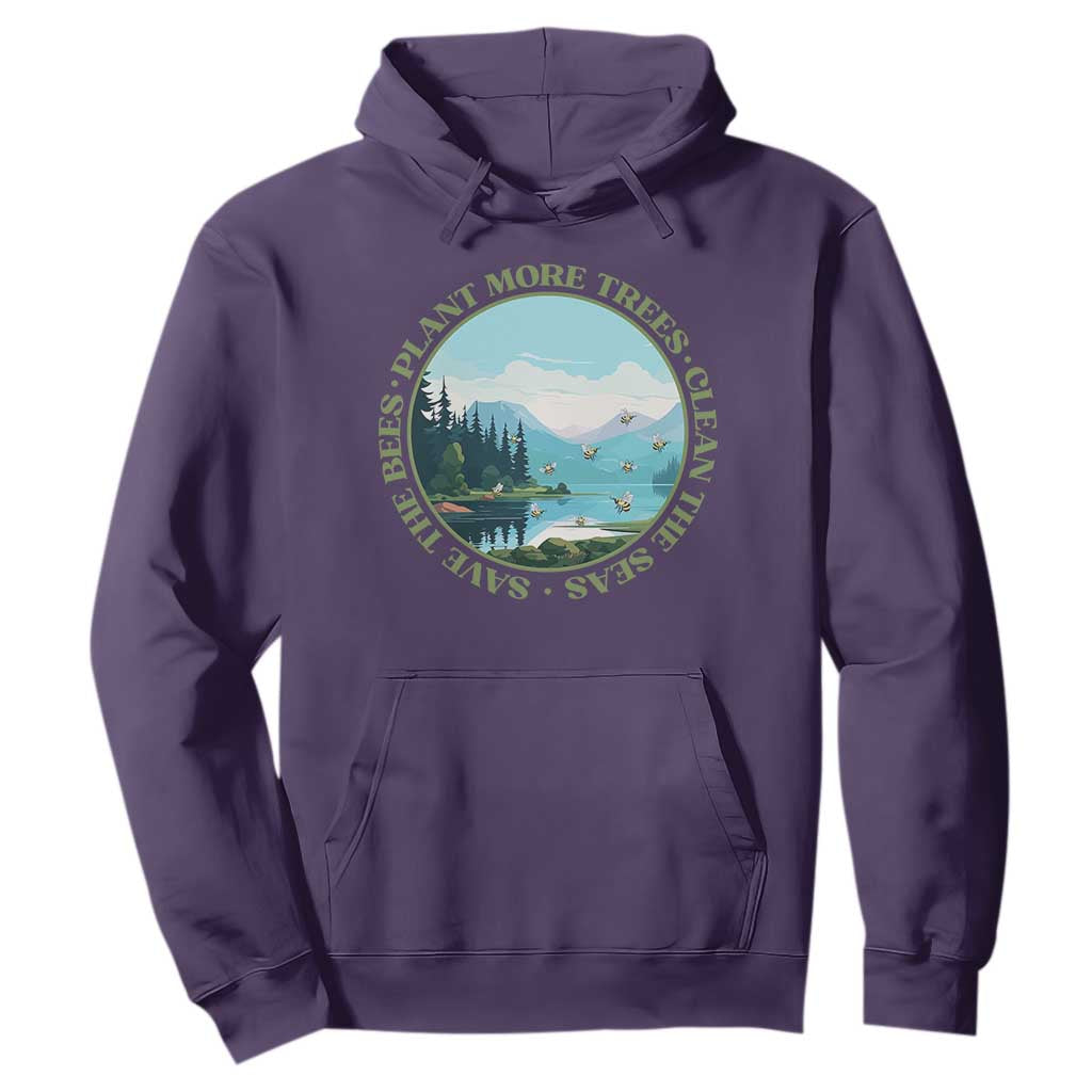 Earth Day Hoodie Save The Bees Plant More Trees Clean The Seas TS11 Purple Print Your Wear