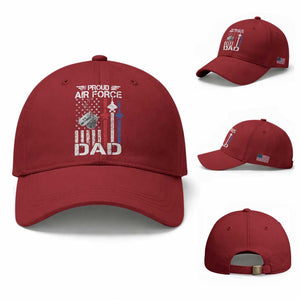 Proud Air Force Dad Baseball Cap Military Army Father Vintage American Flag TS11 Baseball Cap Universal Fit Cherry Red Print Your Wear