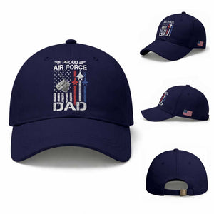 Proud Air Force Dad Baseball Cap Military Army Father Vintage American Flag TS11 Baseball Cap Universal Fit Dark Blue Print Your Wear