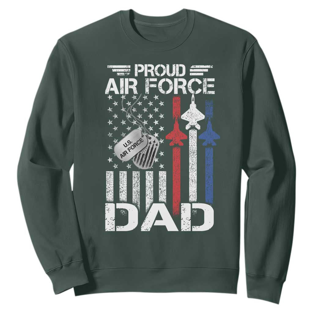 Proud Air Force Dad Sweatshirt Military Army Father Vintage American Flag TS11 Dark Forest Green Print Your Wear