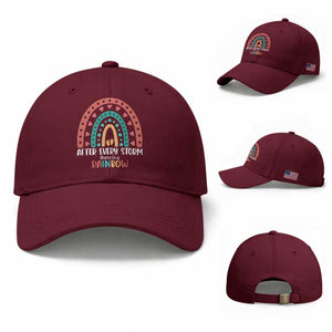 After Every Storm There Is A Rainbow Baseball Cap Pregnancy Announcement TS11 Baseball Cap Universal Fit Maroon Print Your Wear