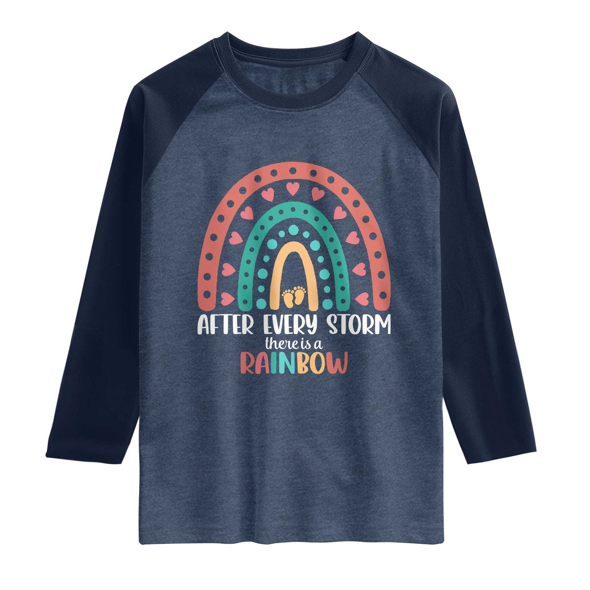 After Every Storm There Is A Rainbow Raglan Shirt Pregnancy Announcement TS11 Heather Denim Navy Print Your Wear