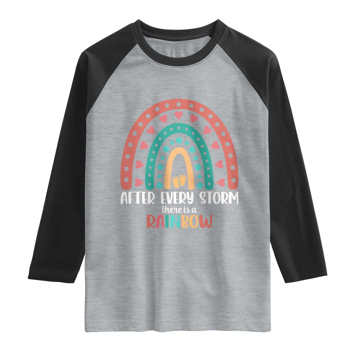 After Every Storm There Is A Rainbow Raglan Shirt Pregnancy Announcement TS11 Heather Gray Black Print Your Wear
