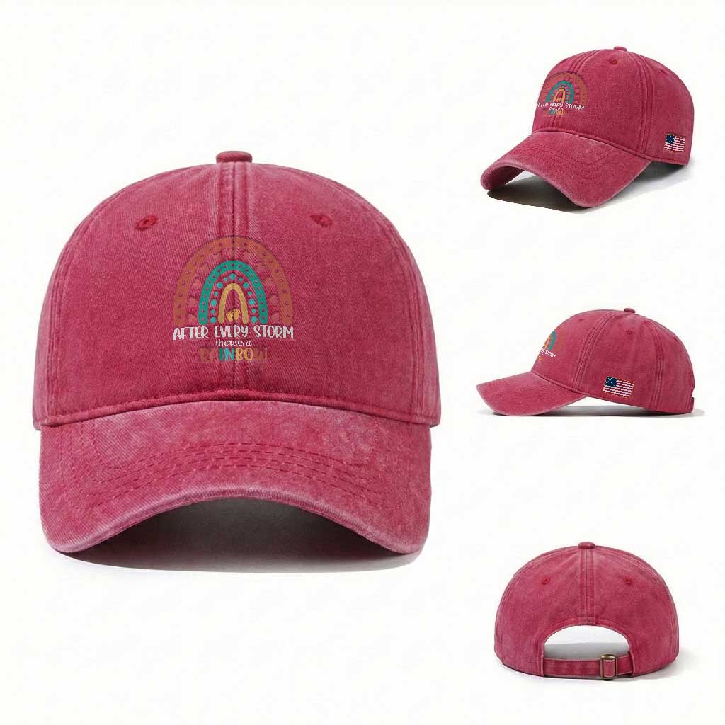 After Every Storm There Is A Rainbow Washed Cotton Baseball Cap Pregnancy Announcement TS11 Washed Cap Universal Fit Red Print Your Wear
