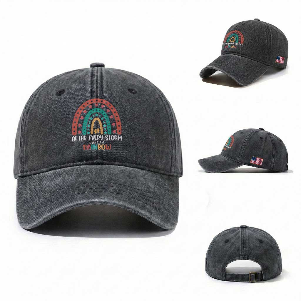 After Every Storm There Is A Rainbow Washed Cotton Baseball Cap Pregnancy Announcement TS11 Washed Cap Universal Fit Dark Gray Print Your Wear