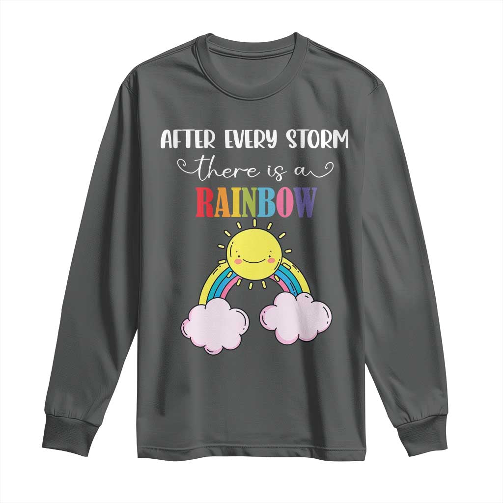 After Every Storm There Is A Rainbow Long Sleeve Shirt Sentimental Pregnancy Announcement TS11 Dark Heather Print Your Wear