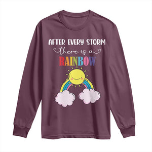 After Every Storm There Is A Rainbow Long Sleeve Shirt Sentimental Pregnancy Announcement TS11 Maroon Print Your Wear