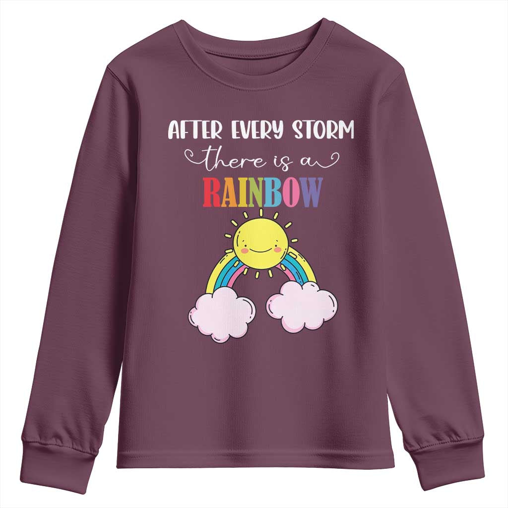 After Every Storm There Is A Rainbow Youth Sweatshirt Sentimental Pregnancy Announcement TS11 Maroon Print Your Wear