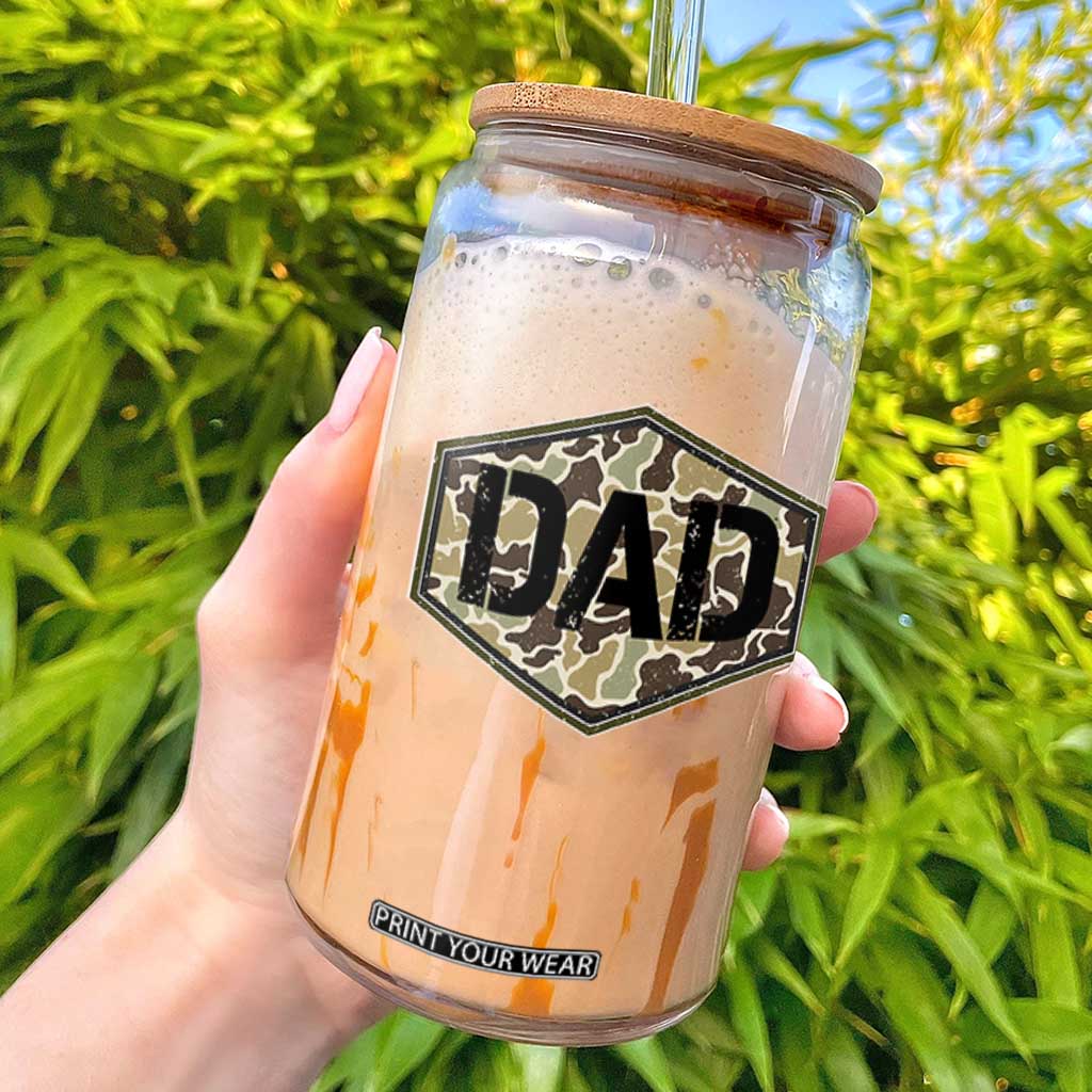Dad Retro Old Camo Hunting Daddy Fathers Day Glass Can Dad Retro Old Camo Hunting Daddy Fathers Day TS11 Black Print Your Wear