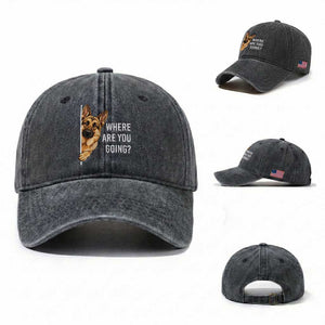 Where are You Going Funny German Shepherd Dog Washed Cotton Baseball Cap TS11 Washed Cap Universal Fit Dark Gray Print Your Wear