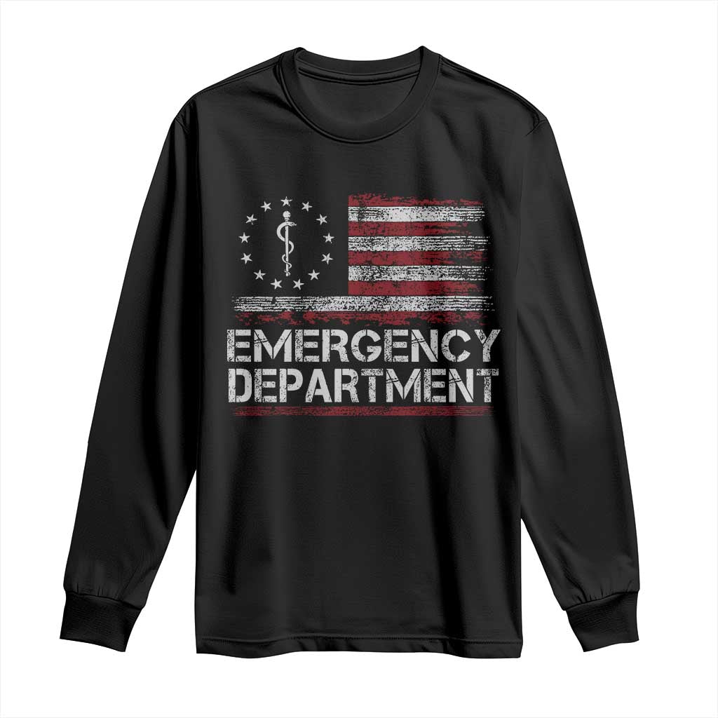 ER Nurse Emegency Department Long Sleeve Shirt Vintage American Flag Healthcare Nursing TS11 Black Print Your Wear