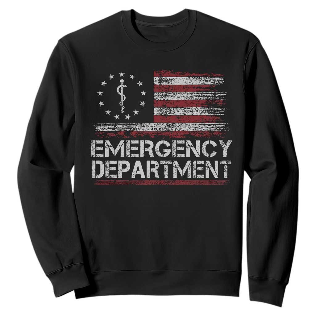 ER Nurse Emegency Department Sweatshirt Vintage American Flag Healthcare Nursing TS11 Black Print Your Wear