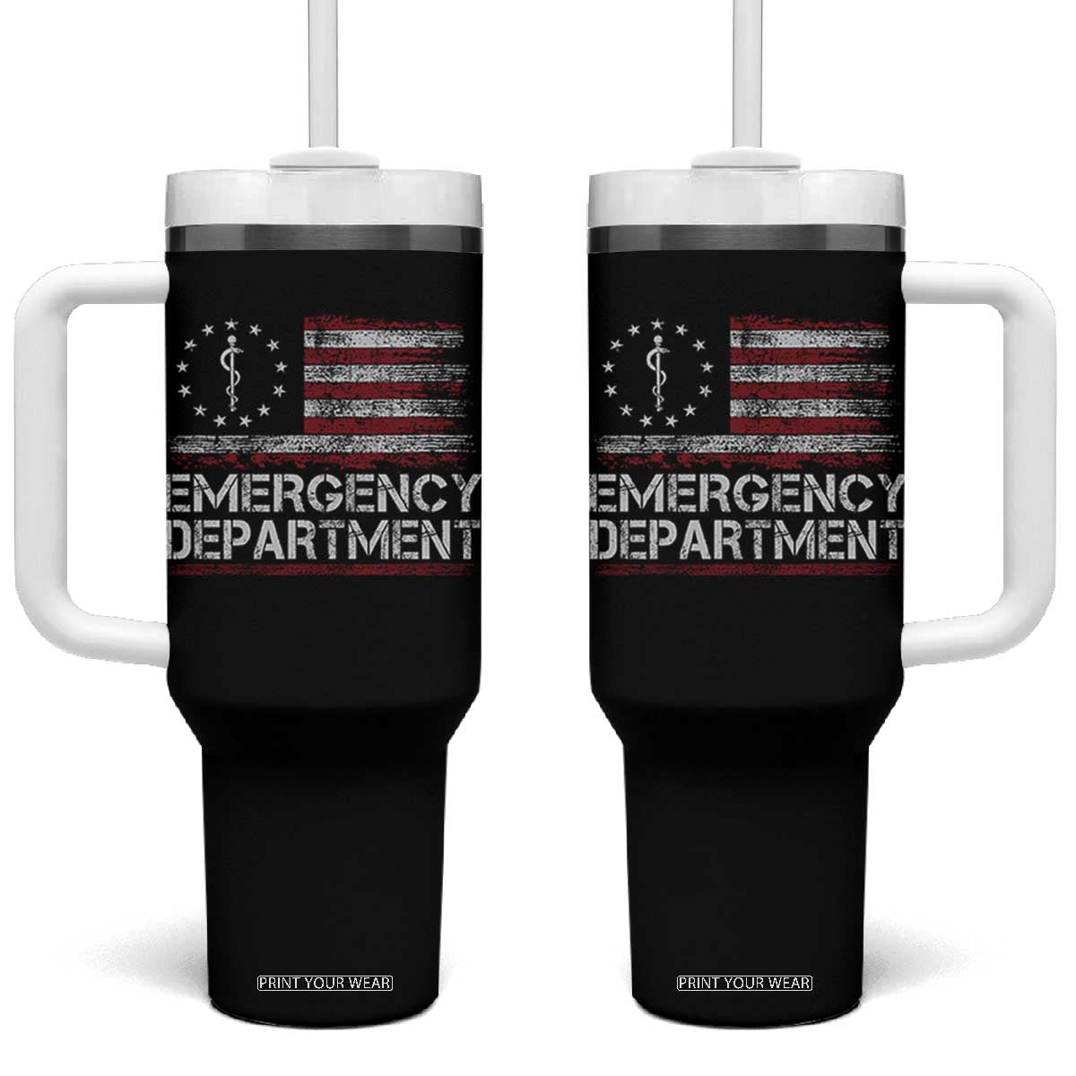 ER Nurse Emegency Department Tumbler With Handle Vintage American Flag Healthcare Nursing TS11 One Size: 40 oz Black Print Your Wear