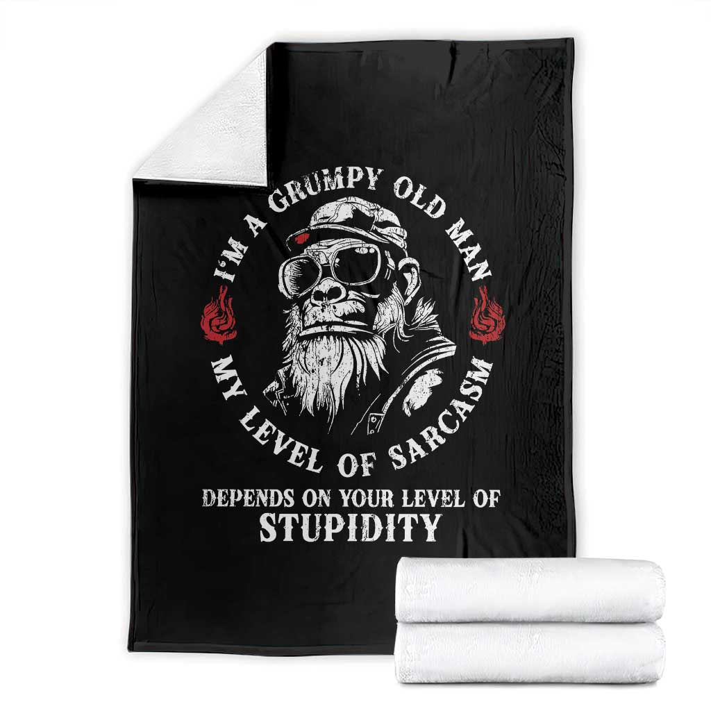 I Am A Grumpy Old Man My Level Of Sarcasm Depends On Your Level Of Stupidity Throw Blanket Funny Old Bigfoot TS11 Black Print Your Wear