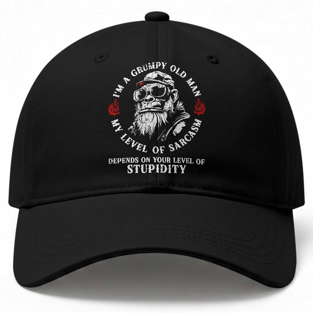 I Am A Grumpy Old Man My Level Of Sarcasm Depends On Your Level Of Stupidity Baseball Cap Funny Old Bigfoot TS11 Print Your Wear