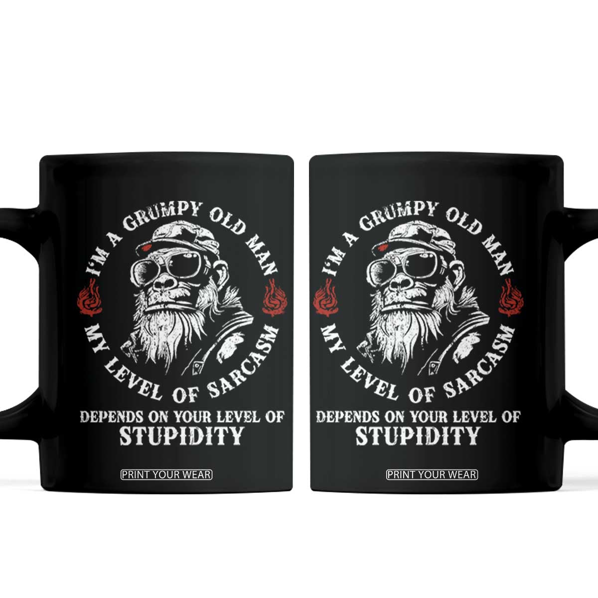 I Am A Grumpy Old Man My Level Of Sarcasm Depends On Your Level Of Stupidity Coffee Mug Funny Old Bigfoot TS11 Black Print Your Wear