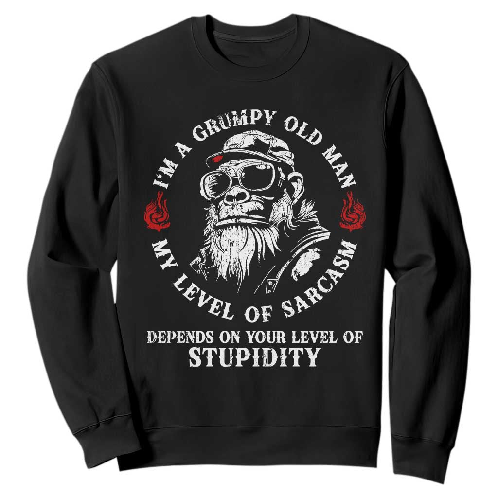 I Am A Grumpy Old Man My Level Of Sarcasm Depends On Your Level Of Stupidity Sweatshirt Funny Old Bigfoot TS11 Black Print Your Wear