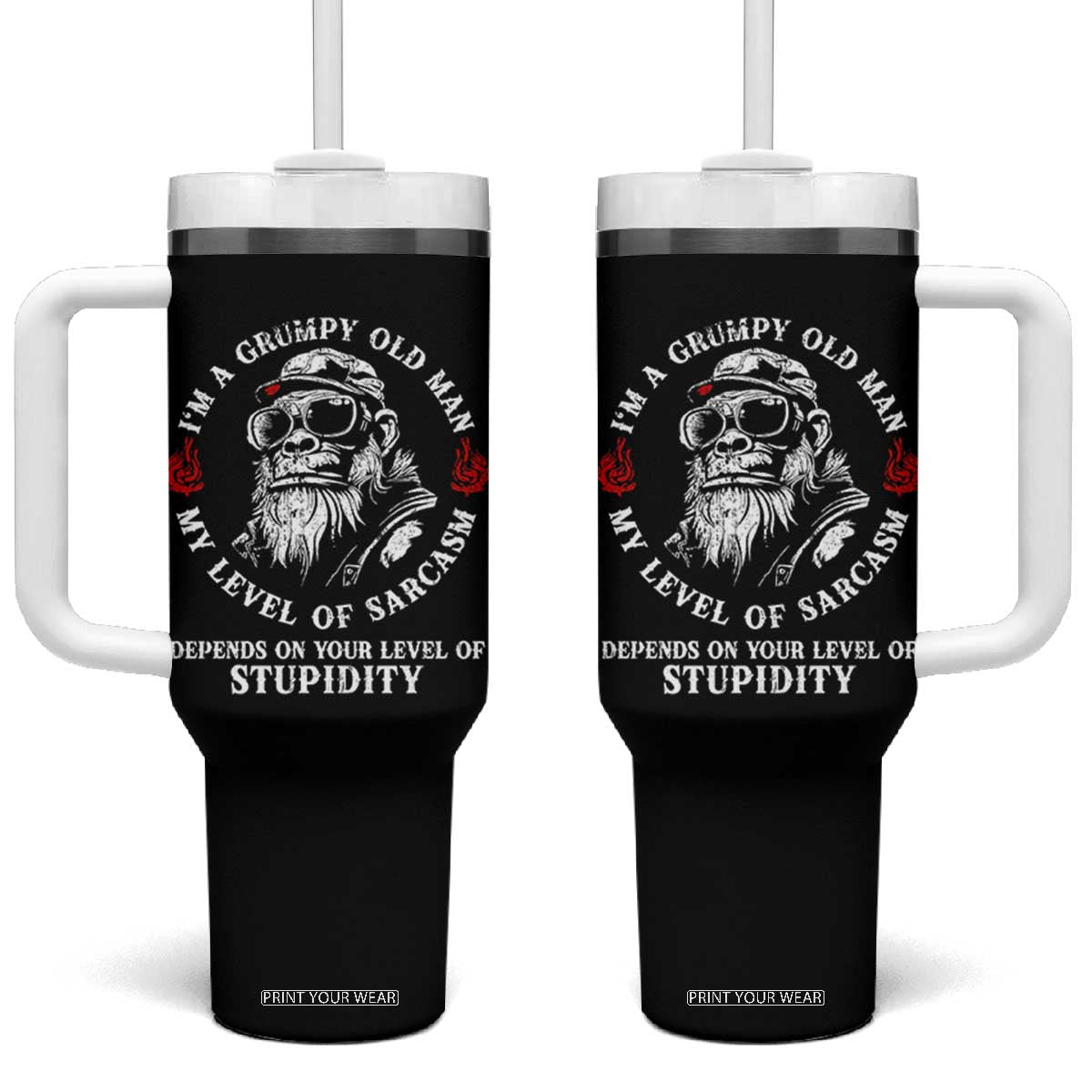 I Am A Grumpy Old Man My Level Of Sarcasm Depends On Your Level Of Stupidity Tumbler With Handle Funny Old Bigfoot TS11 One Size: 40 oz Black Print Your Wear