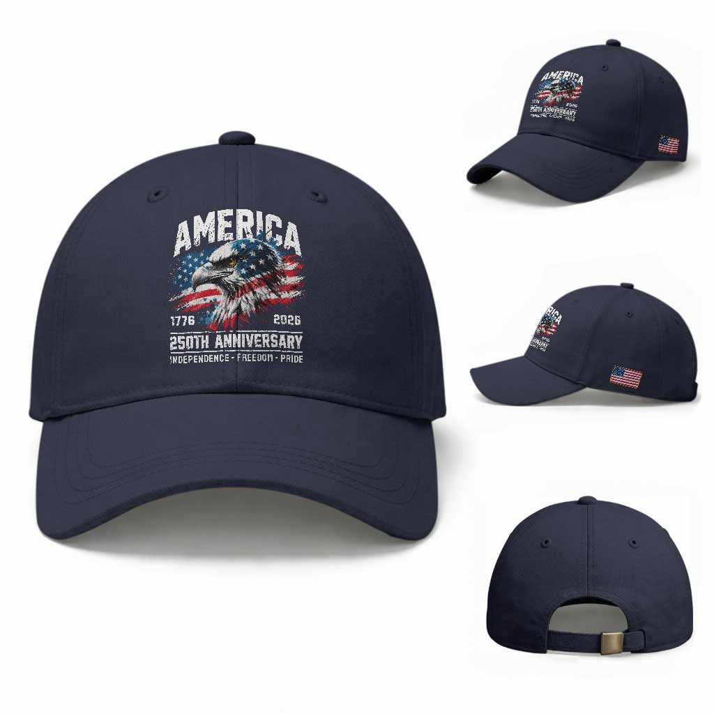 America 250th Anniversary Baseball Cap USA Patriotic Eagle 1776 2026 Independence Freedom Pride TS11 Baseball Cap Universal Fit Navy Print Your Wear