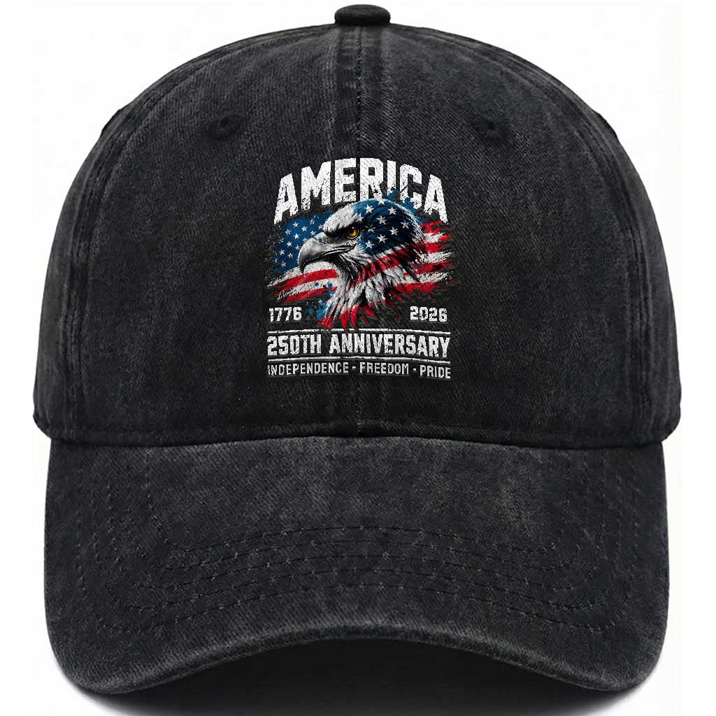 America 250th Anniversary Washed Cotton Baseball Cap USA Patriotic Eagle 1776 2026 Independence Freedom Pride TS11 Print Your Wear