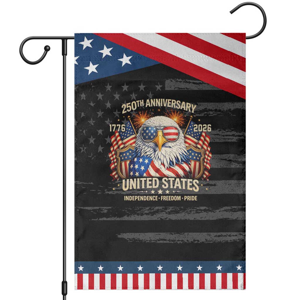 250 Anniversary USA 250th American 250 Years 4th July 2026 Patriotic Garden Flag TS11 Distressed Black Blue Print Your Wear