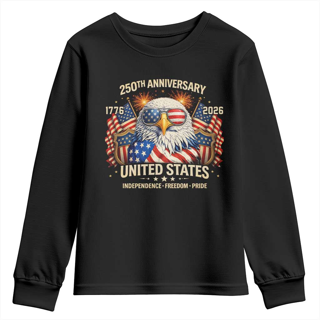 250 Anniversary USA 250th American 250 Years 4th July 2026 Youth Sweatshirt TS11 Black Print Your Wear