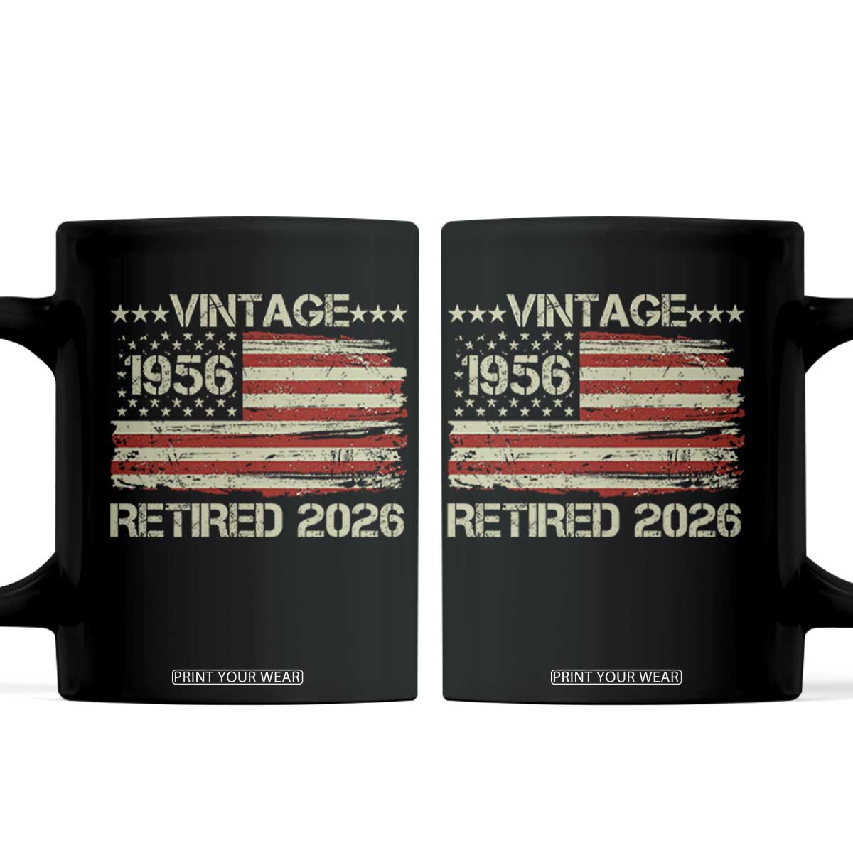 70th Birthday Retirement Coffee Mug Vintage 1956 Retired 2026 American Flag TS11 Black Print Your Wear