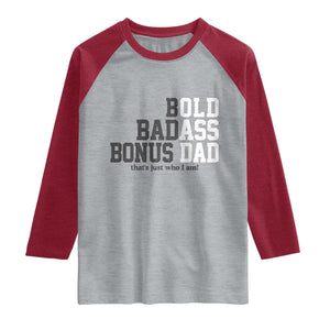 Bold Badass Bonus Dad Raglan Shirt Old Ass Dad Funny Father's Day Gift TS11 Heather Gray Heather Red Print Your Wear