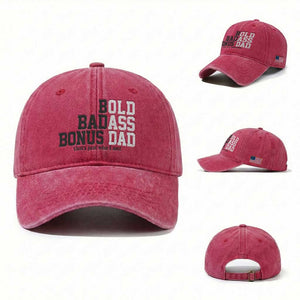 Bold Badass Bonus Dad Washed Cotton Baseball Cap Old Ass Dad Funny Father's Day Gift TS11 Washed Cap Universal Fit Red Print Your Wear