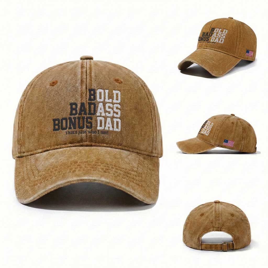 Bold Badass Bonus Dad Washed Cotton Baseball Cap Old Ass Dad Funny Father's Day Gift TS11 Washed Cap Universal Fit Yellow Ochre Print Your Wear