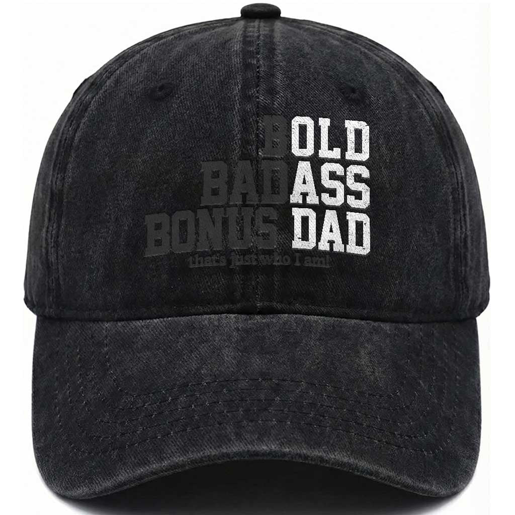 Bold Badass Bonus Dad Washed Cotton Baseball Cap Old Ass Dad Funny Father's Day Gift TS11 Print Your Wear