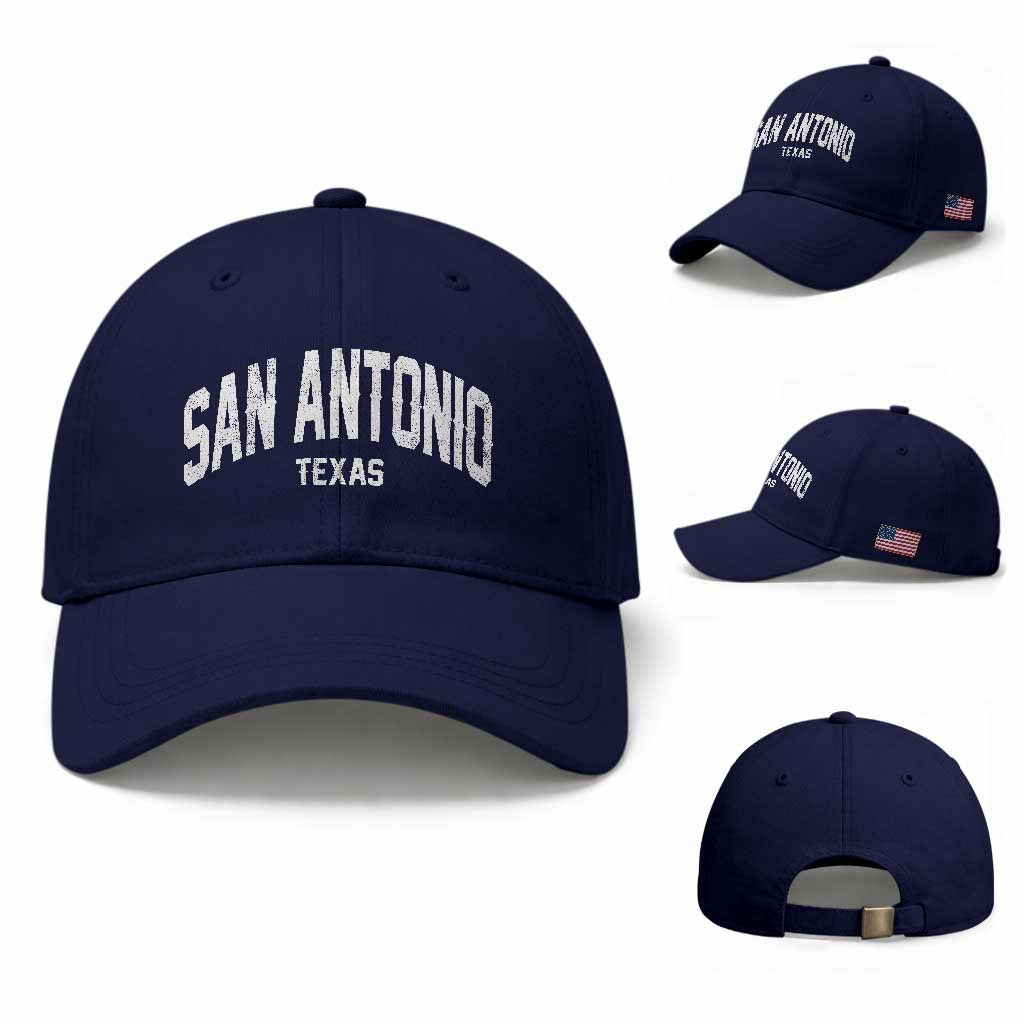 San Antonio Texas TX Vintage Baseball Cap TS11 Baseball Cap Universal Fit Dark Blue Print Your Wear