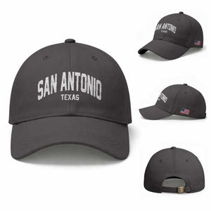 San Antonio Texas TX Vintage Baseball Cap TS11 Baseball Cap Universal Fit Dark Gray Print Your Wear